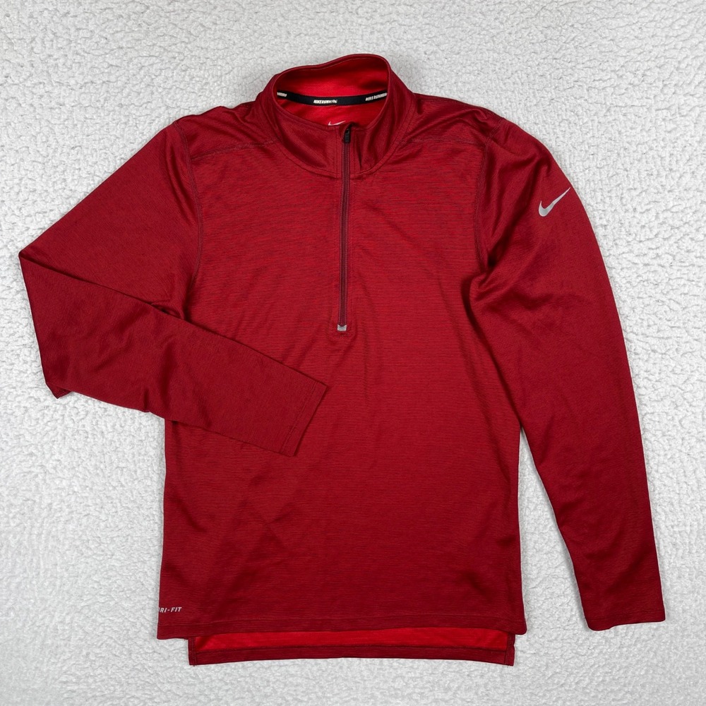 Nike Quarter Zip Pullover Mens Small Red Dri-FIT Wool Blend Running Jogging Top
